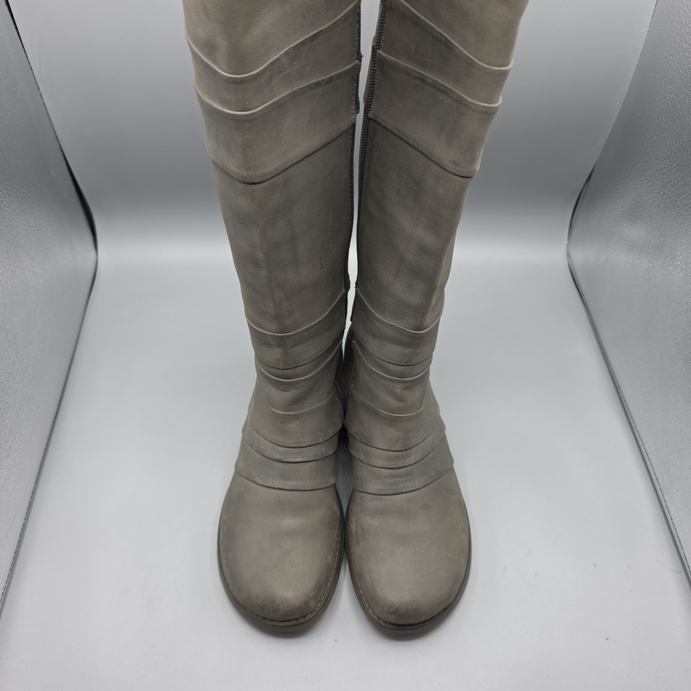 MIZ MOOZ Porter Boots Womens 8 Gray Leather Knee High Wedge Heel Ruched Zipper - Picture 4 of 13